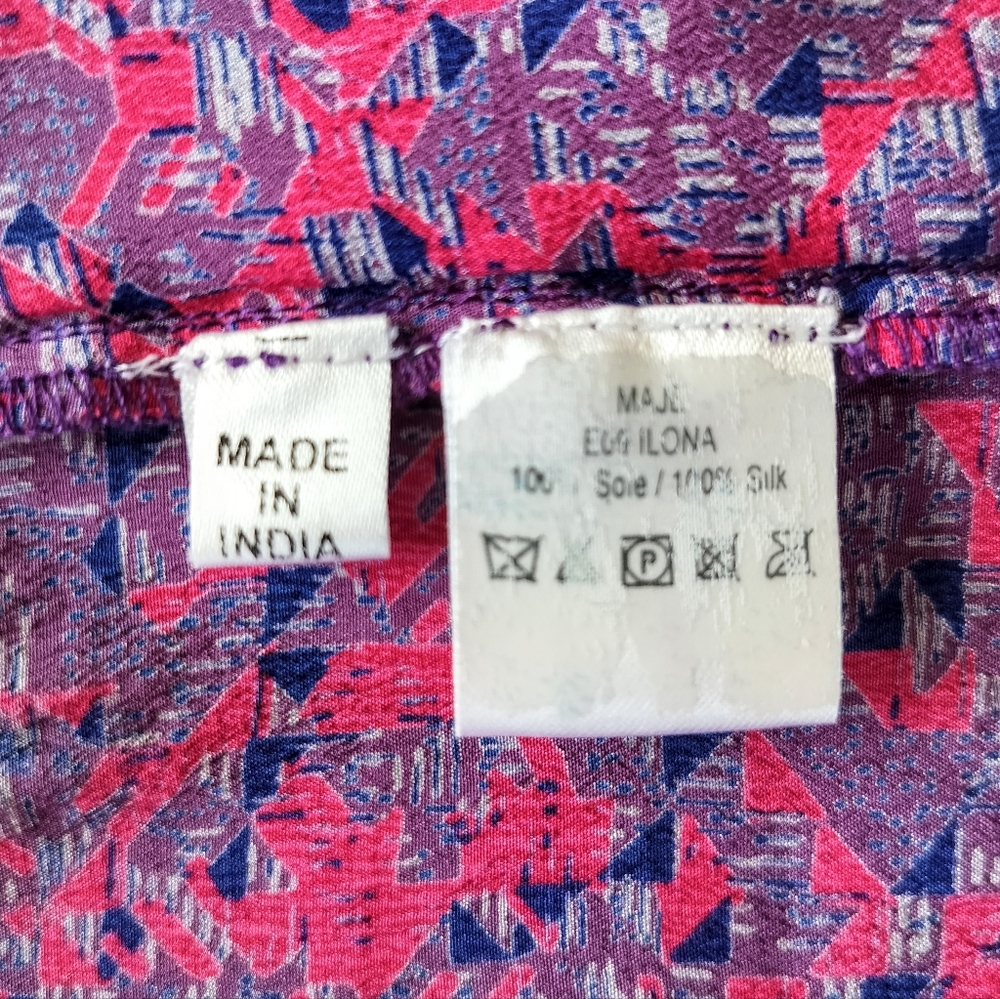 MAJE 100% Silk Sleeveless Boho Fringe Purple Pink Shift Mini Dress sz. S - Picture 7 of 7